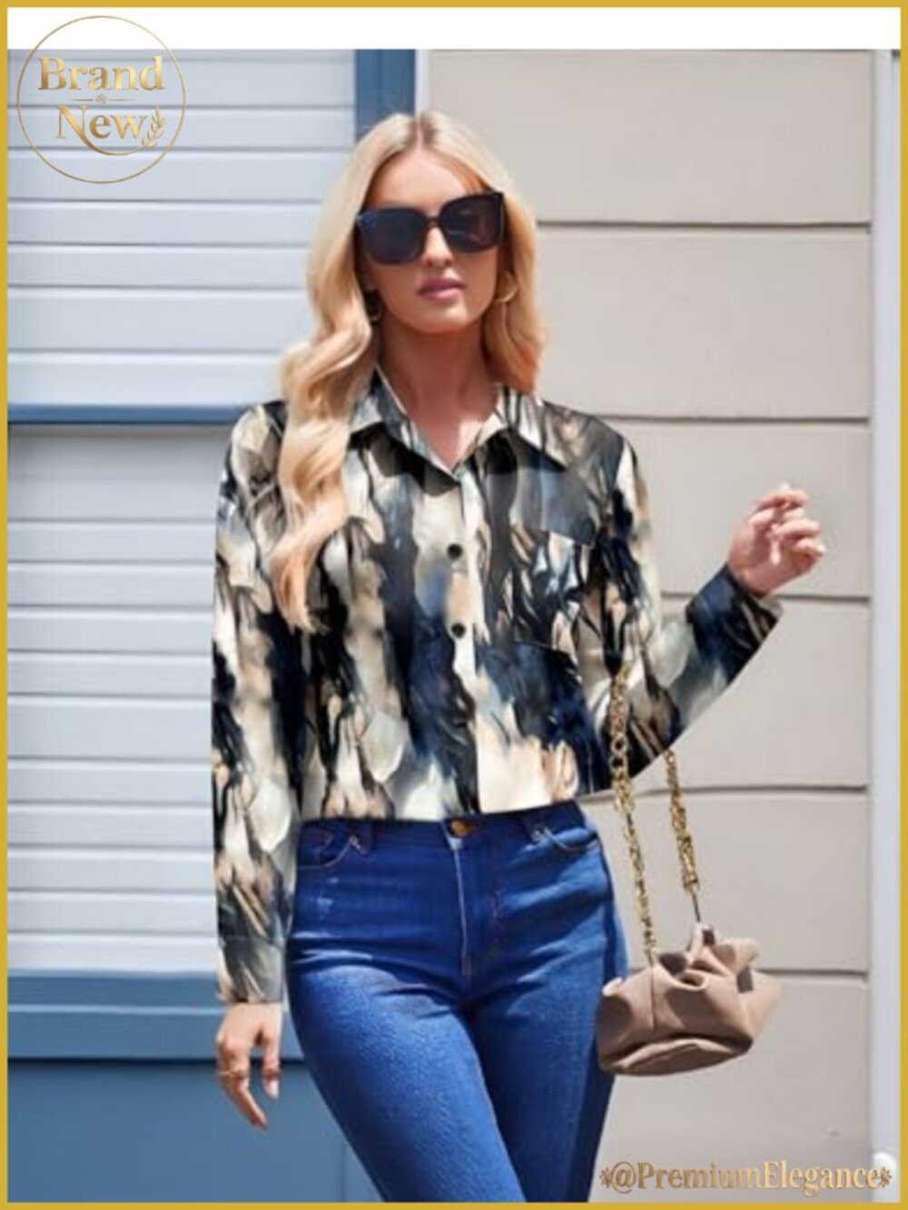 Womens Floral Button Down Shirt Long Sleeve Work Blouse with Pocket - Picture 5 of 6